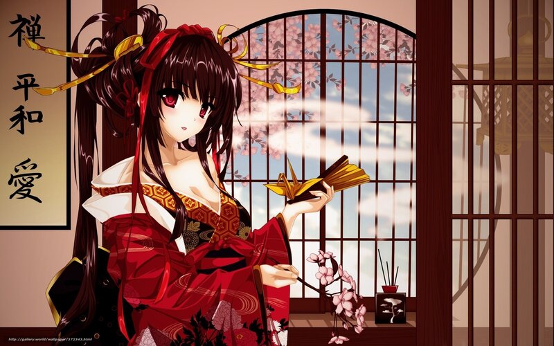 Anime girl in kimono with origami