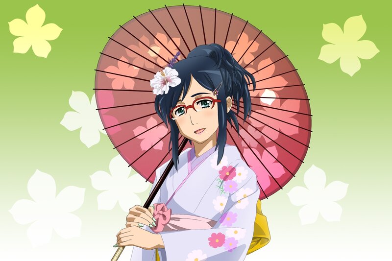 anime girl in kimono with parasol