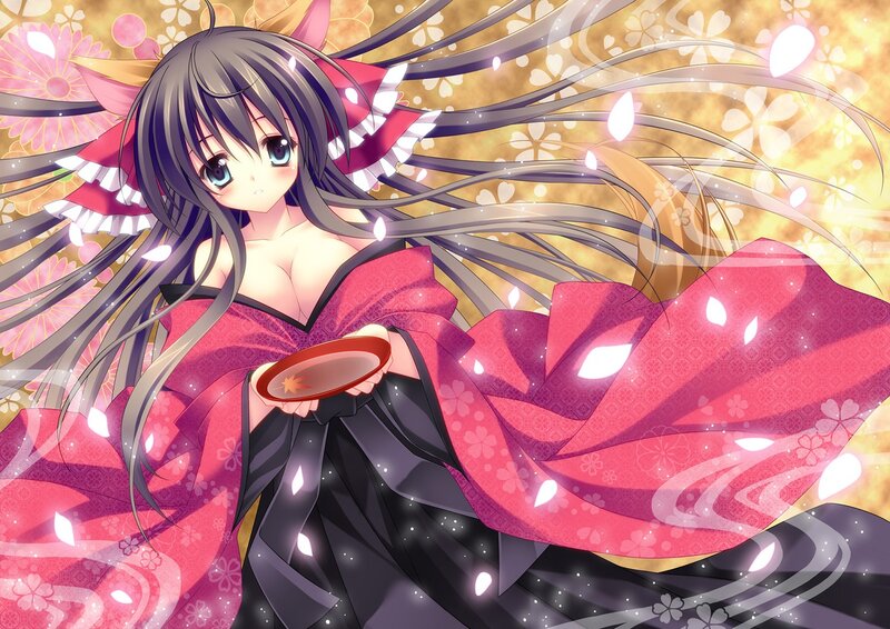 Anime girl in kimono with petals