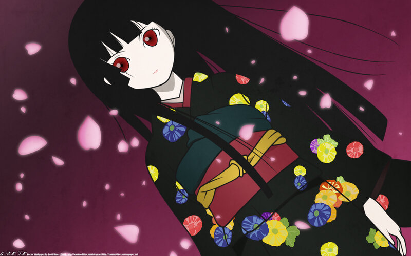 Anime girl in kimono with petals