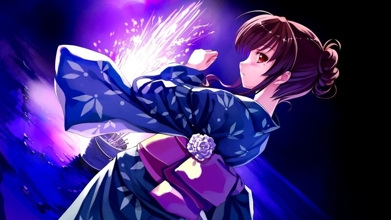 anime girl in kimono with spark effect