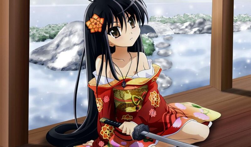Anime girl in kimono with sword