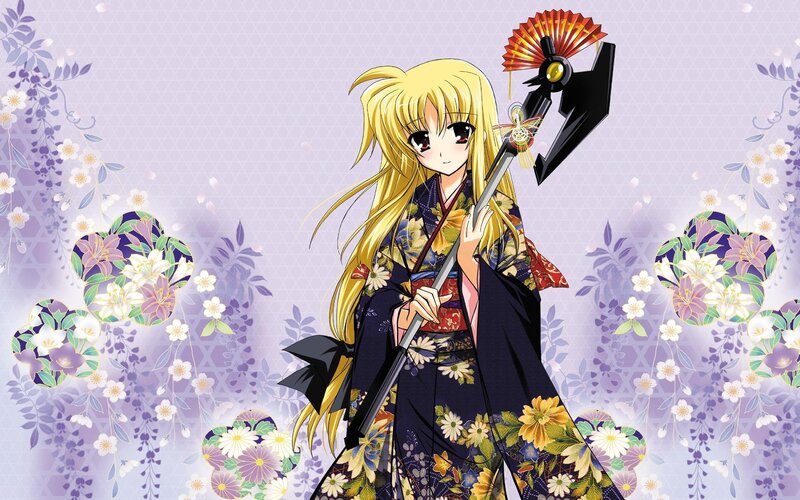 anime girl in kimono with weapon