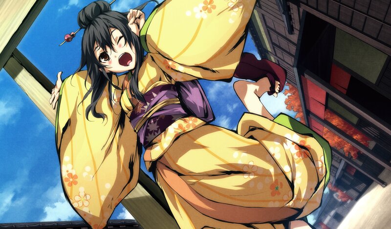 Anime Girl in Kimono — Yellow, Dramatic, Autumn