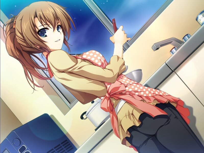 anime girl in kitchen apron