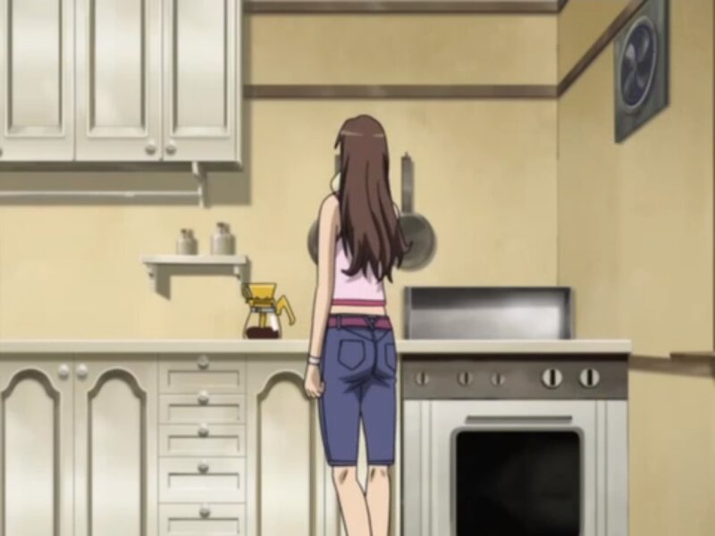 Anime Girl in Kitchen — Beige, Calm