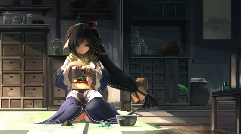 Anime Girl in Kitchen — Black, Calm