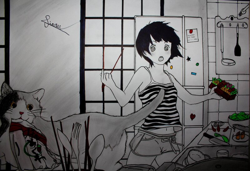 Anime Girl in Kitchen — Black