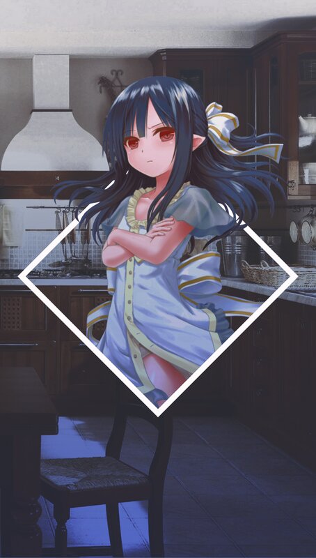 Anime Girl in Kitchen — Blue, Calm, Digital Art