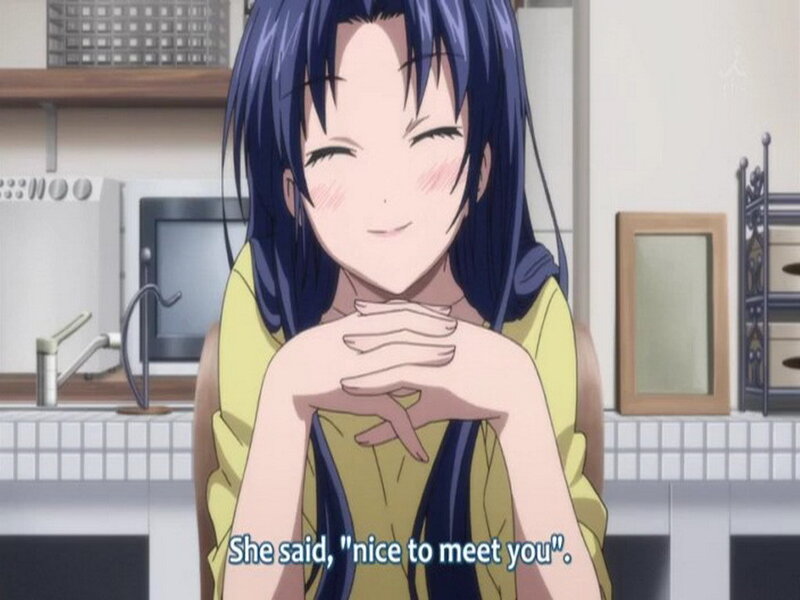 Anime Girl in Kitchen — Blue, Cheerful, Microwave
