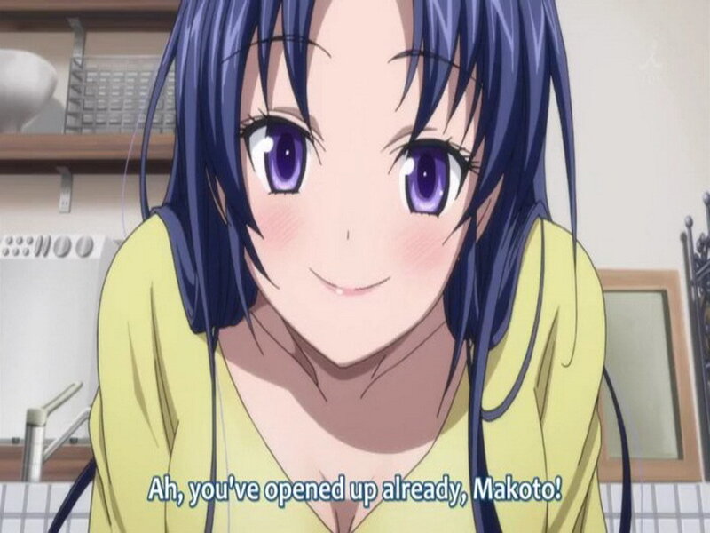 Anime Girl in Kitchen — Blue, Cheerful