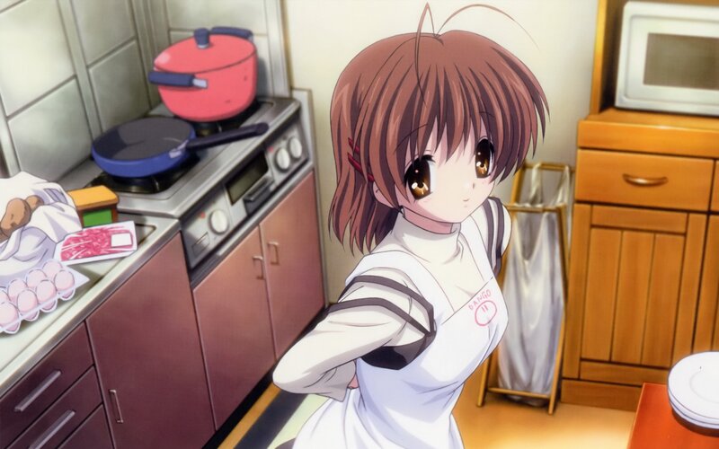 Anime Girl in Kitchen — Brown, Calm