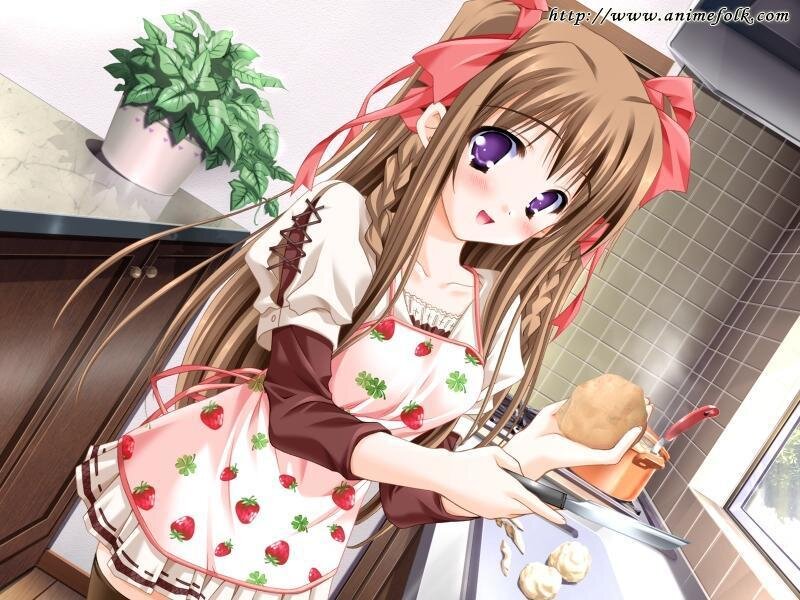 Anime Girl in Kitchen — Brown