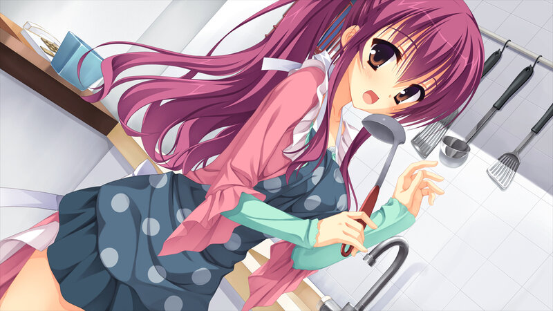 Anime Girl in Kitchen — Purple, Calm