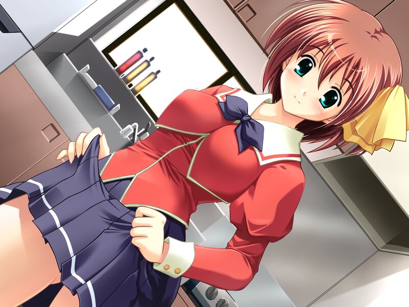 Anime Girl in Kitchen — Red, Playful