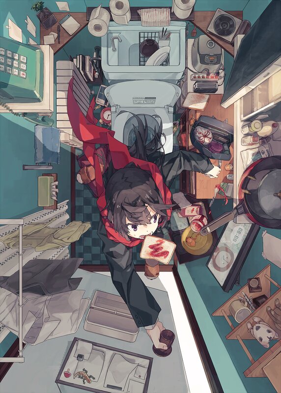 Anime Girl in Kitchen — Teal
