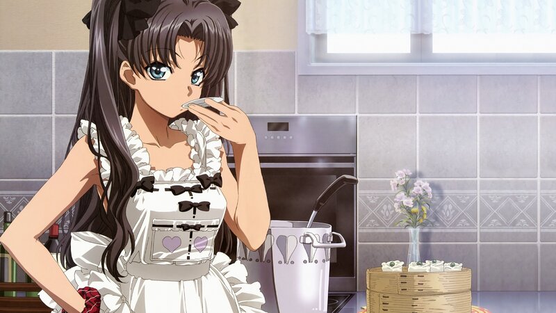 Anime Girl in Kitchen — White, Calm, Morning, Dress
