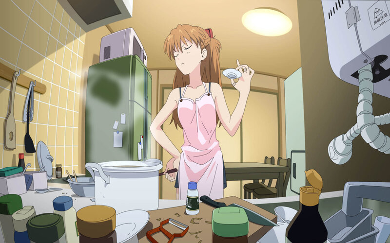 Anime Girl in Kitchen — Yellow, Calm