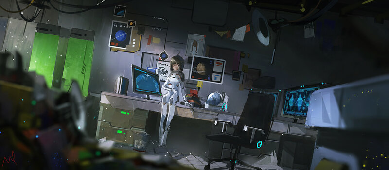 Anime Girl in Lab — Gray