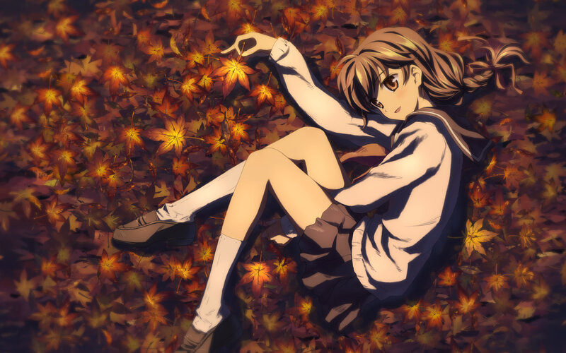 Anime Girl in Leaves — Orange