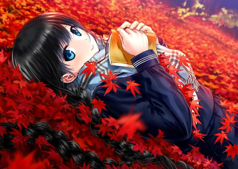 Anime Girl in Leaves
