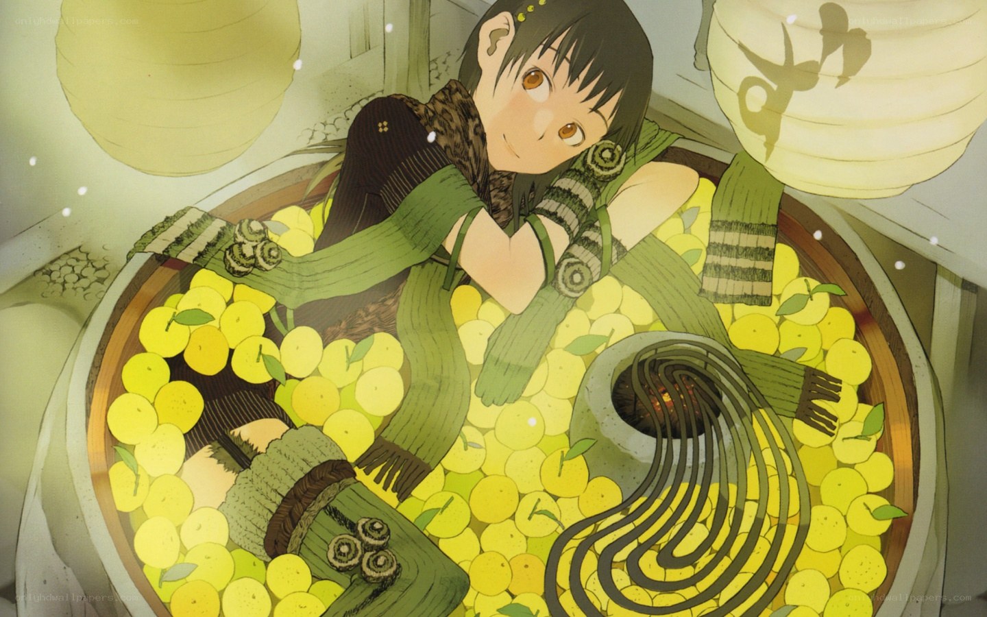 anime girl in lemon bath