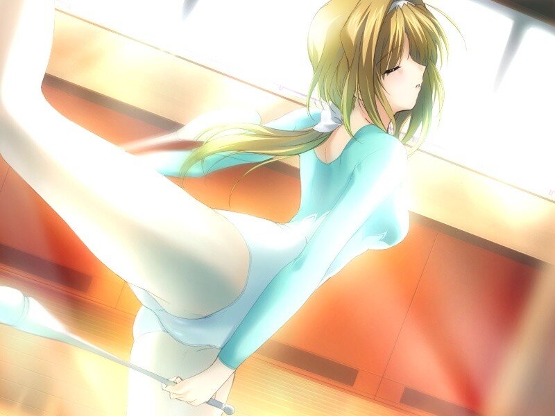 anime girl in leotard stretching