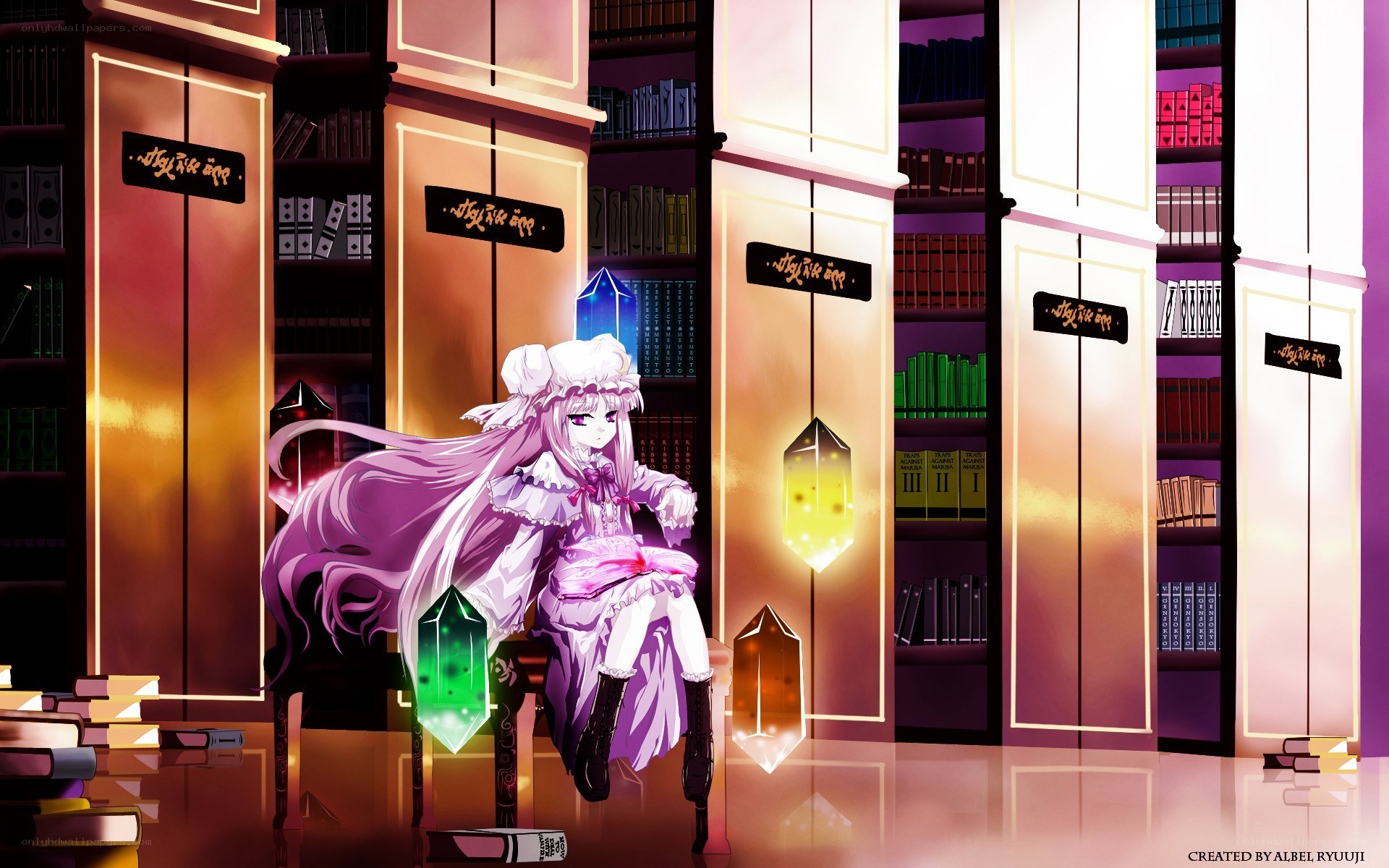 anime girl in library