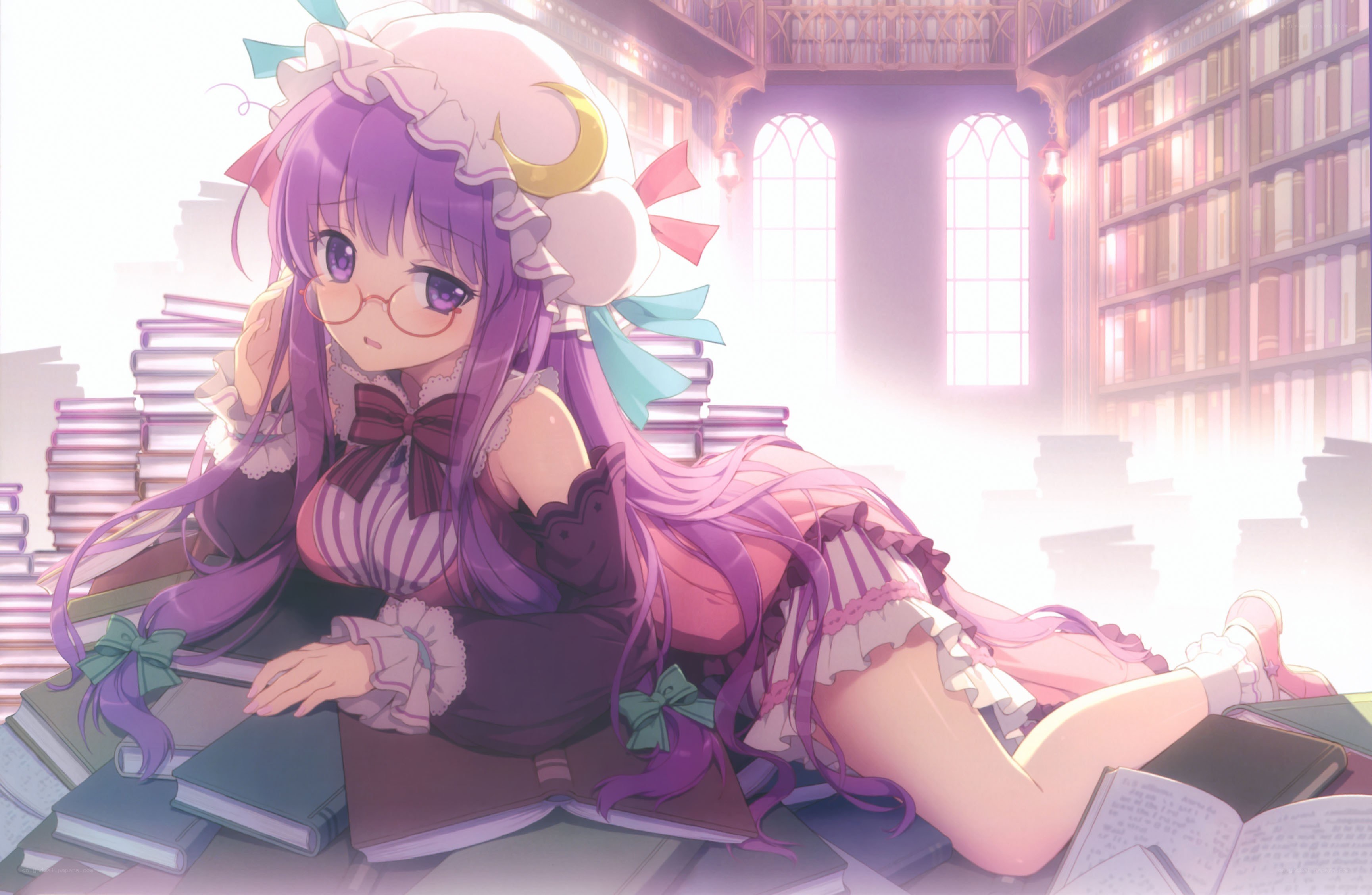Anime girl in library