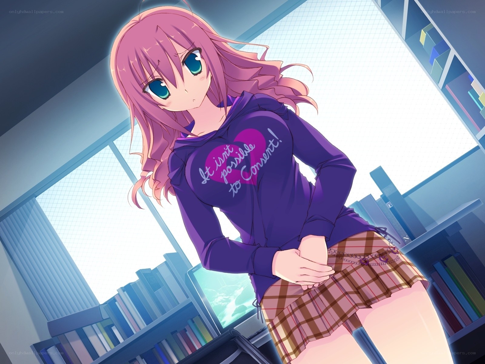 anime girl in library