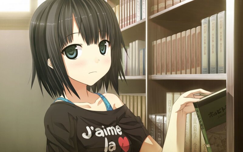 anime girl in library