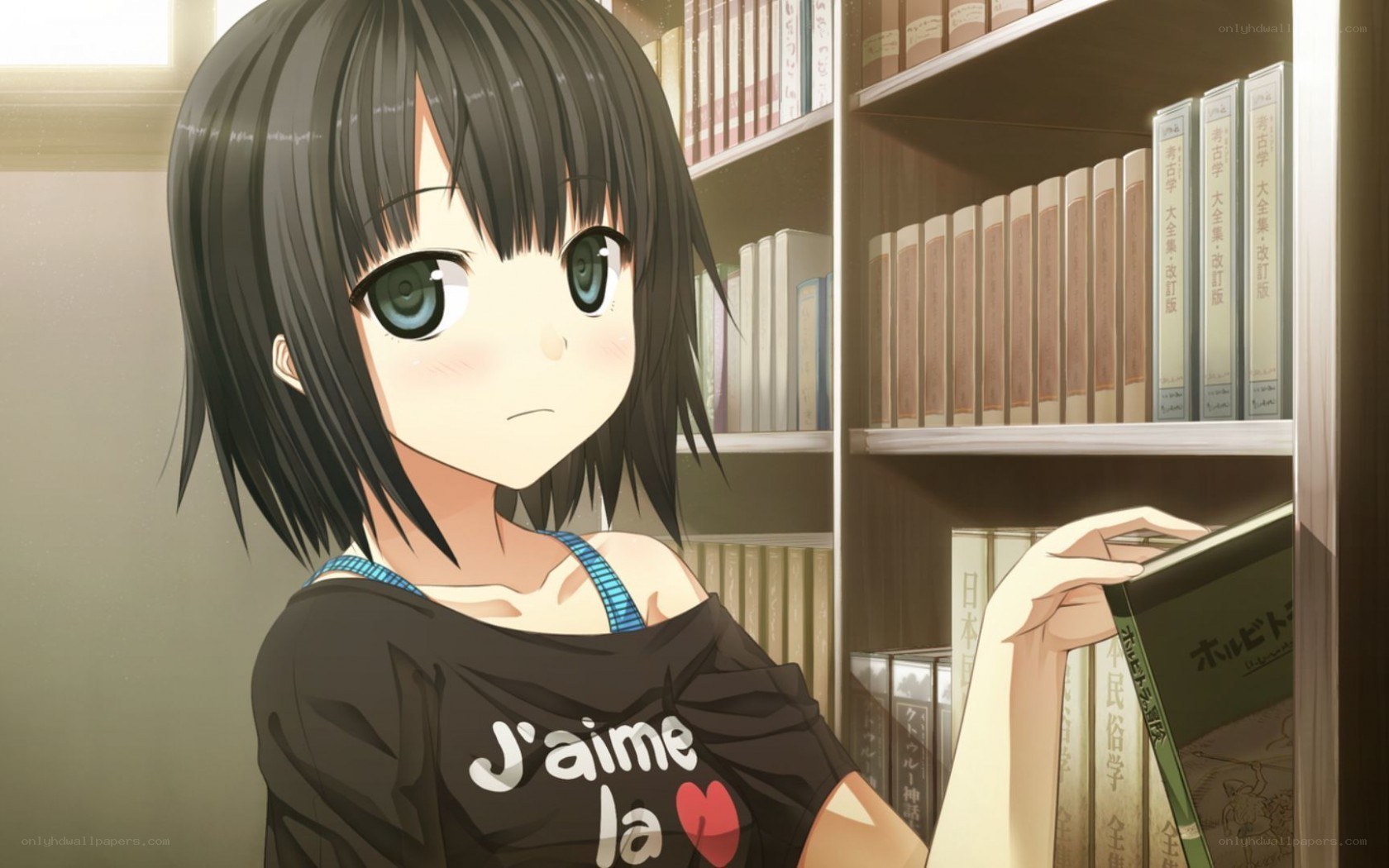 anime girl in library