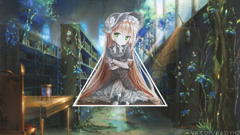 Anime Girl in Library — Blue, Serene, Night