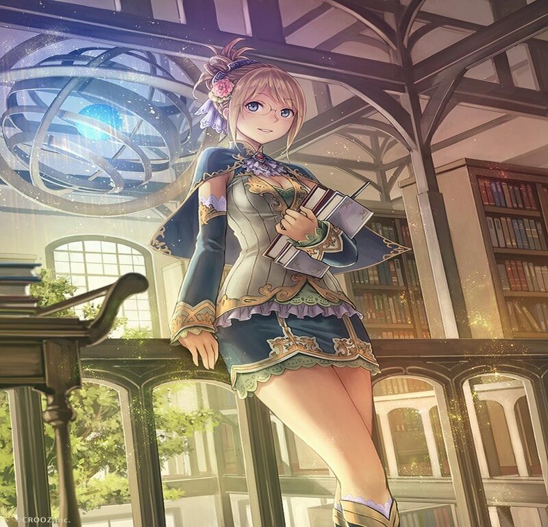 Anime Girl in Library — Blue, Serene