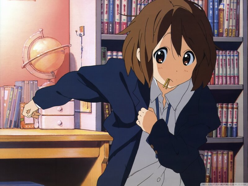 Anime Girl in Library — Brown, Calm, Bookshelf