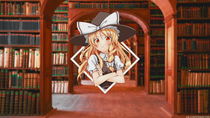 Anime Girl in Library — Brown, Calm, Bookshelves