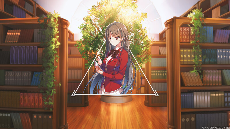 Anime Girl in Library — Brown, Serene, Afternoon, Bookshelves