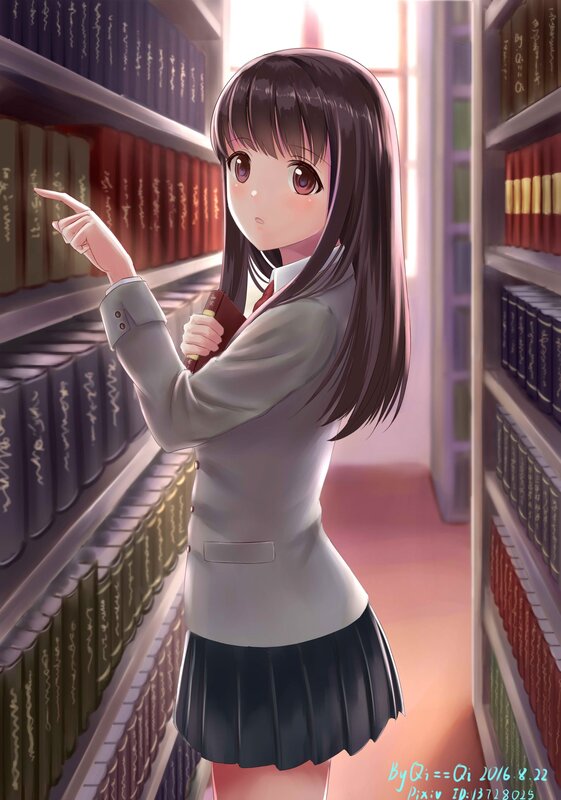 Anime Girl in Library — Gray