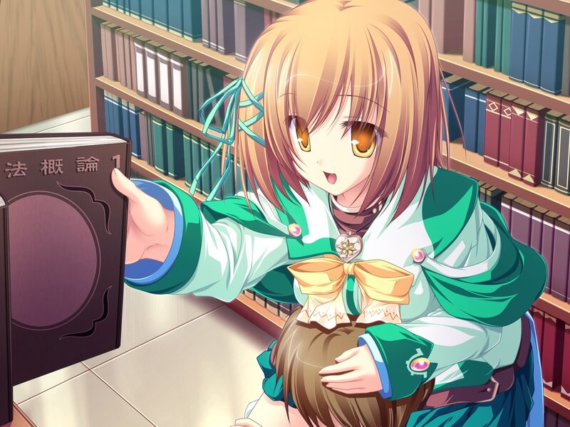 Anime Girl in Library — Green, Calm