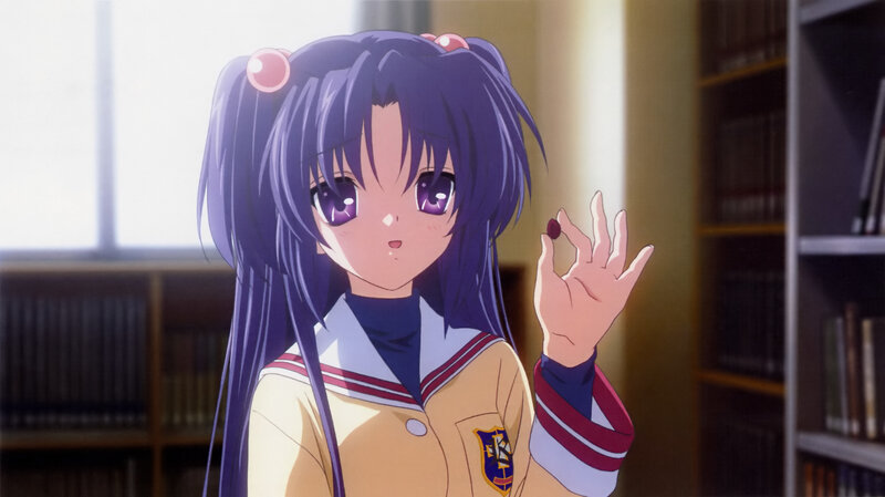 Anime Girl in Library — Purple, Calm, Afternoon, School Uniform
