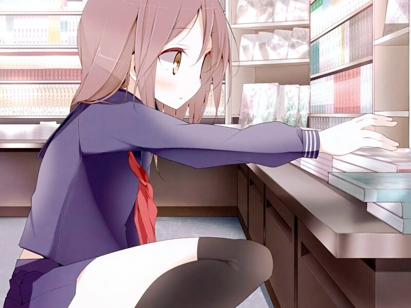 Anime Girl in Library — Purple, Calm