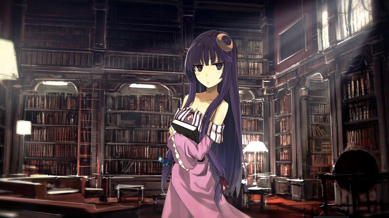 Anime Girl in Library — Purple, Dramatic