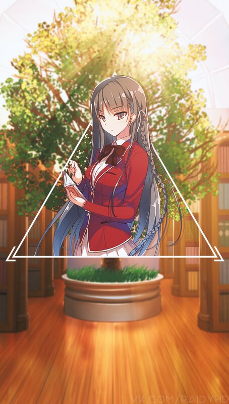 Anime Girl in Library — Red, Serene