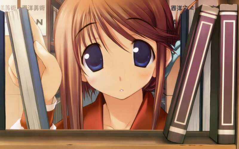 anime girl in library