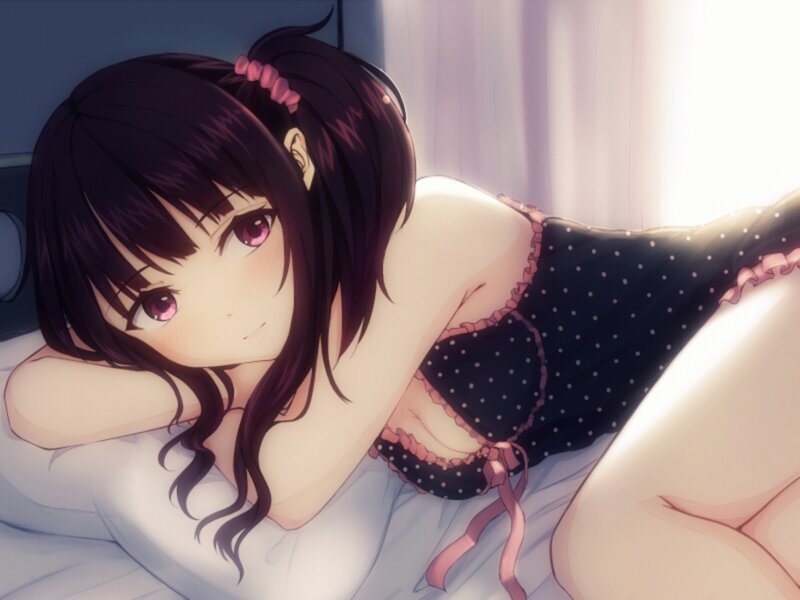Anime Girl in Lingerie — Black, Calm, Morning