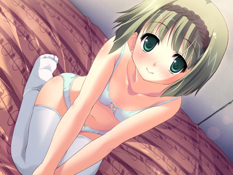 Anime Girl in Lingerie — Green, Calm, Bed