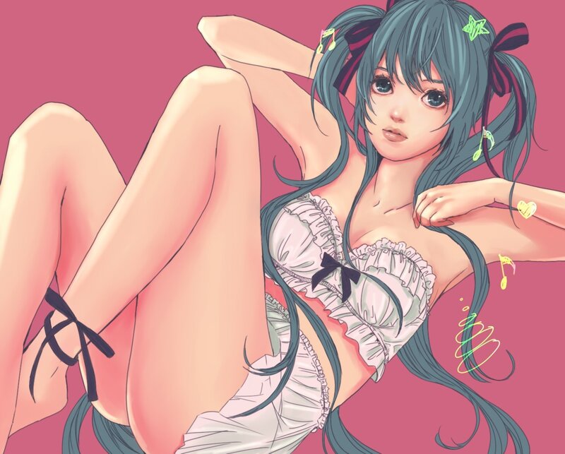 Anime Girl in Lingerie — Pink, Playful, Music Notes