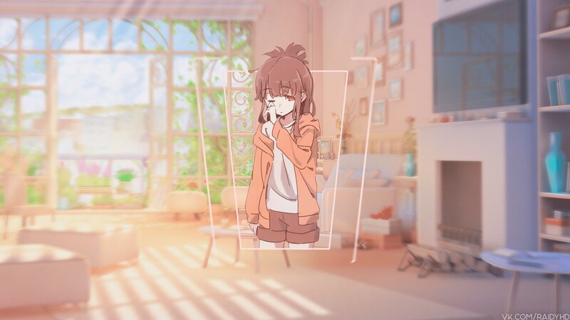 Anime Girl in Living Room — Pink, Serene