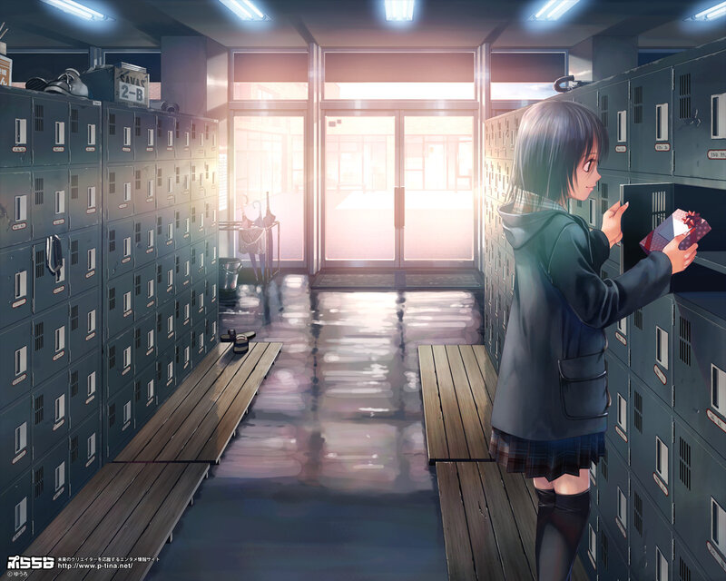 Anime Girl in Locker Room — Blue