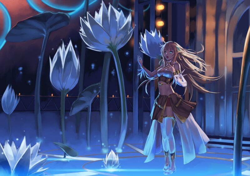 anime girl in lotus garden